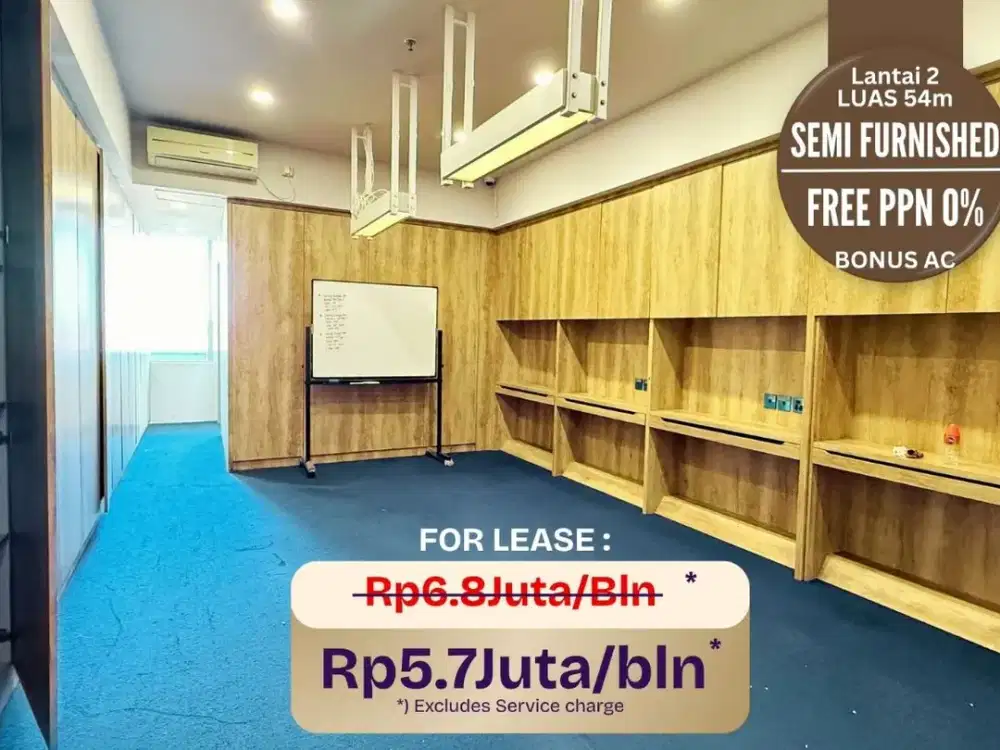 FREE PPN 0%. DISEWAKAN Kantor SPAZIO Semi furnish (54m) Office for rent Dukuh Pakis