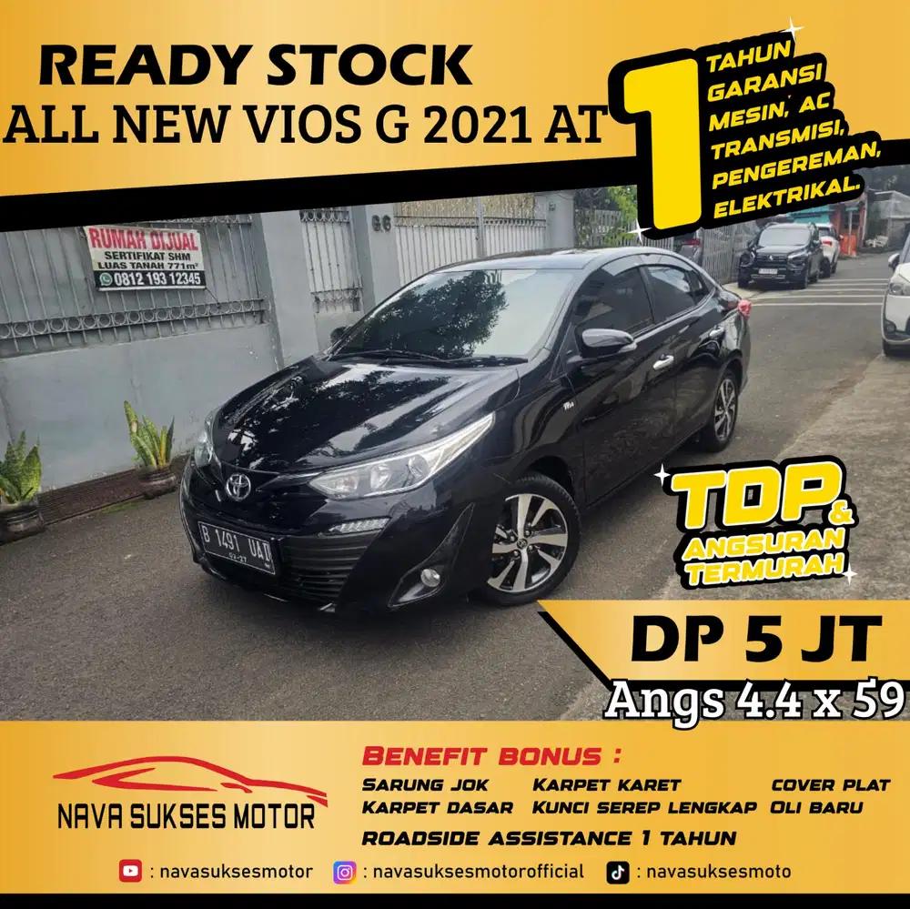 TDP 5 Jt Angs Termurah All New Vios G 2021 Matic Hitam Low Km Like New