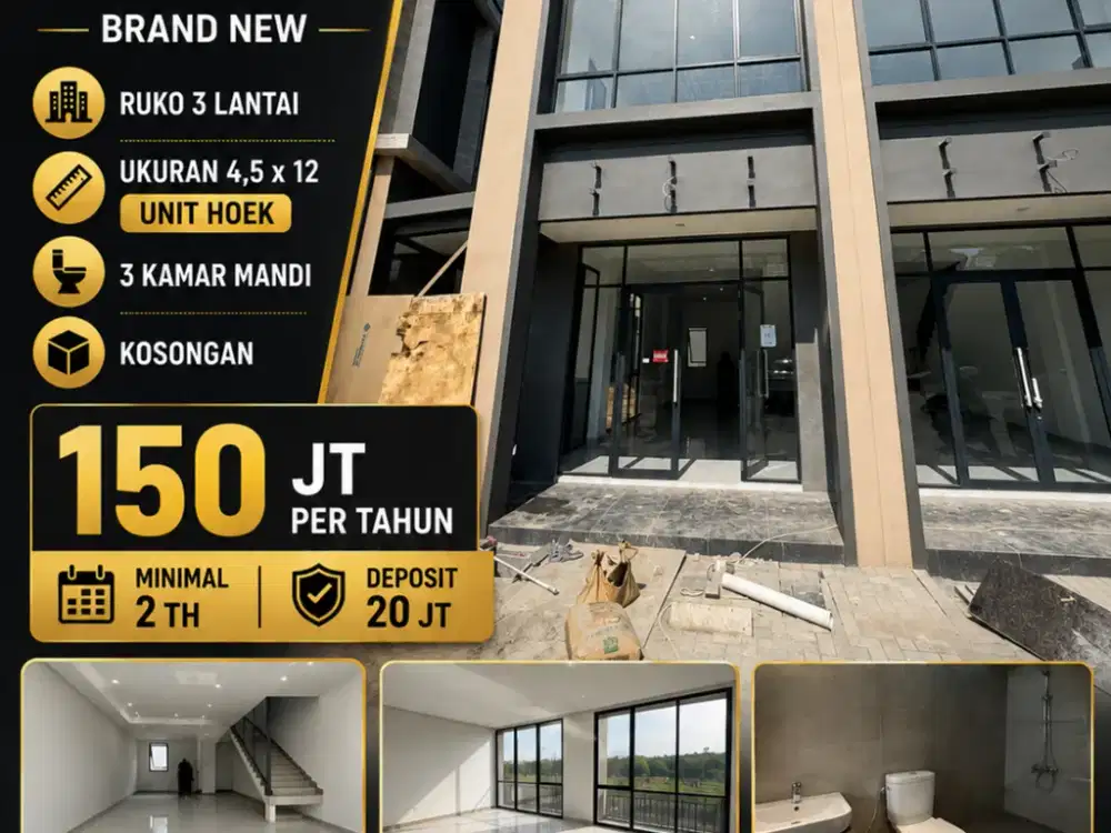DISEWAKAN RUKO XLANE 3 LANTAI | HOEK | 54m² | 150 JUTA
