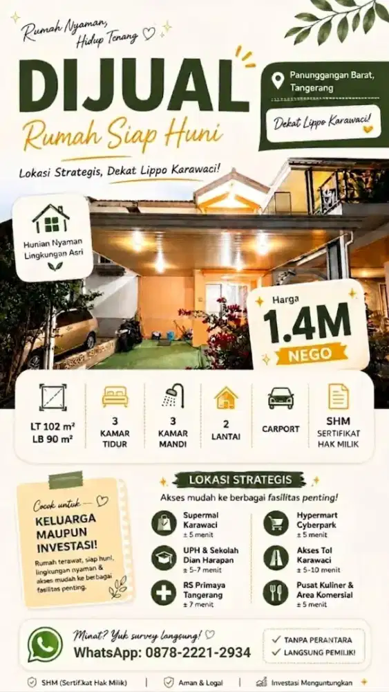 RUMAH DIJUAL - LIPPO KARAWACI UTARA - TAMAN SINGOSARI - TANGERANG