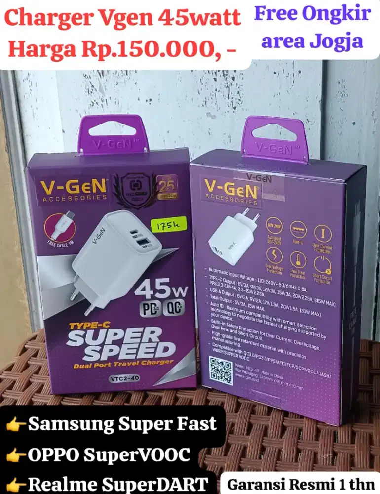 Charger Vgen 45watt Garansi 1 Tahun ( COD JOGJA )