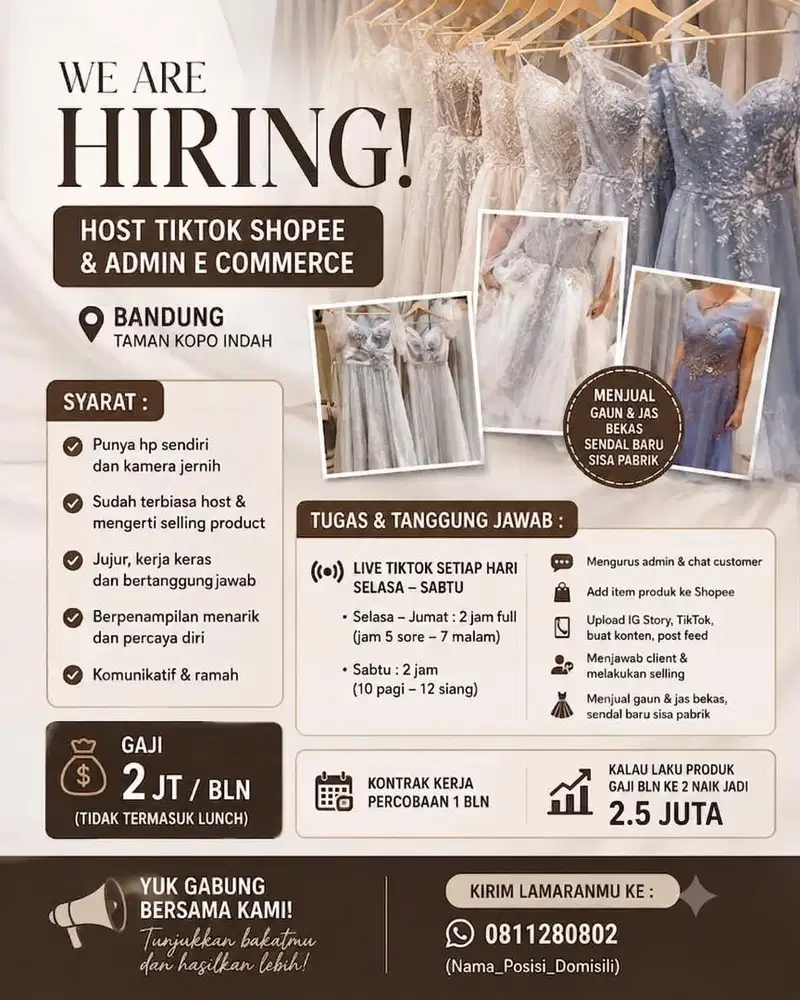 Loker Hostlive Tiktok dan Shopee dan Admin E  - commerce