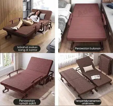 Tempat Tidur Lipat / Kursi Santai Bekas – Beroda & Sandaran Tangan