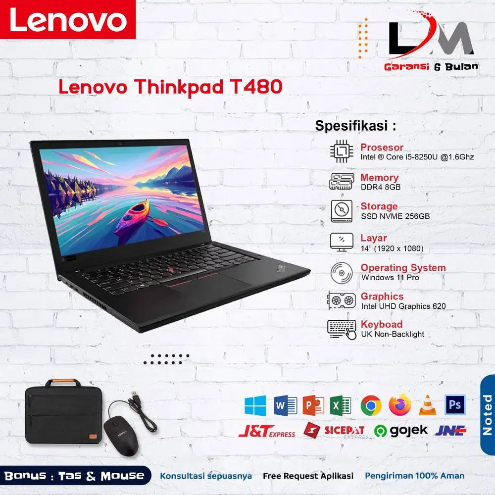 Lenovo Thinkpad T480 i5 Gen 8 Ram 8GB Ssd 256GB Win 10 Mulus