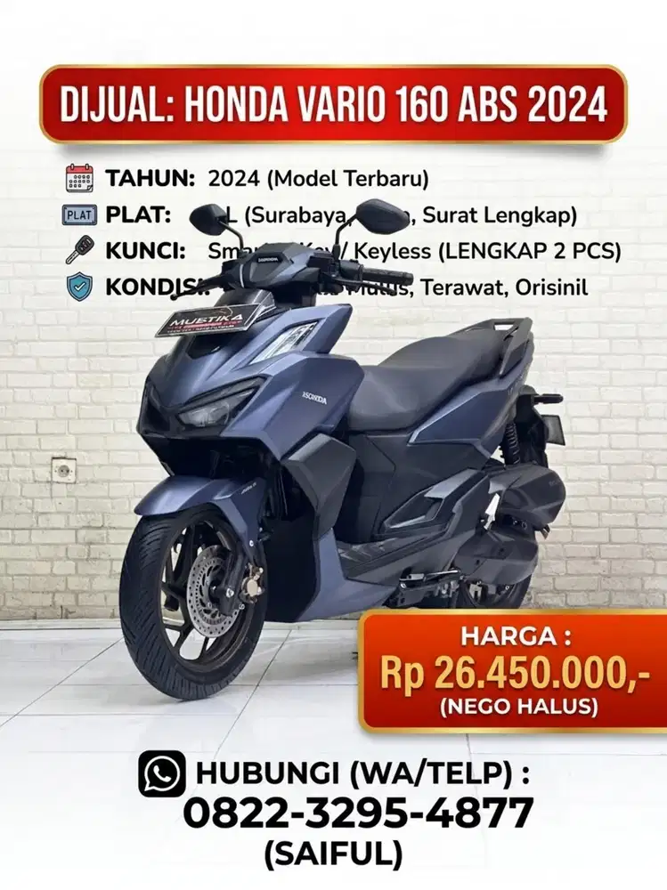 Perfect Condition!!Honda Vario 160cc ABS 2024 Plat L Mulus-Mustika