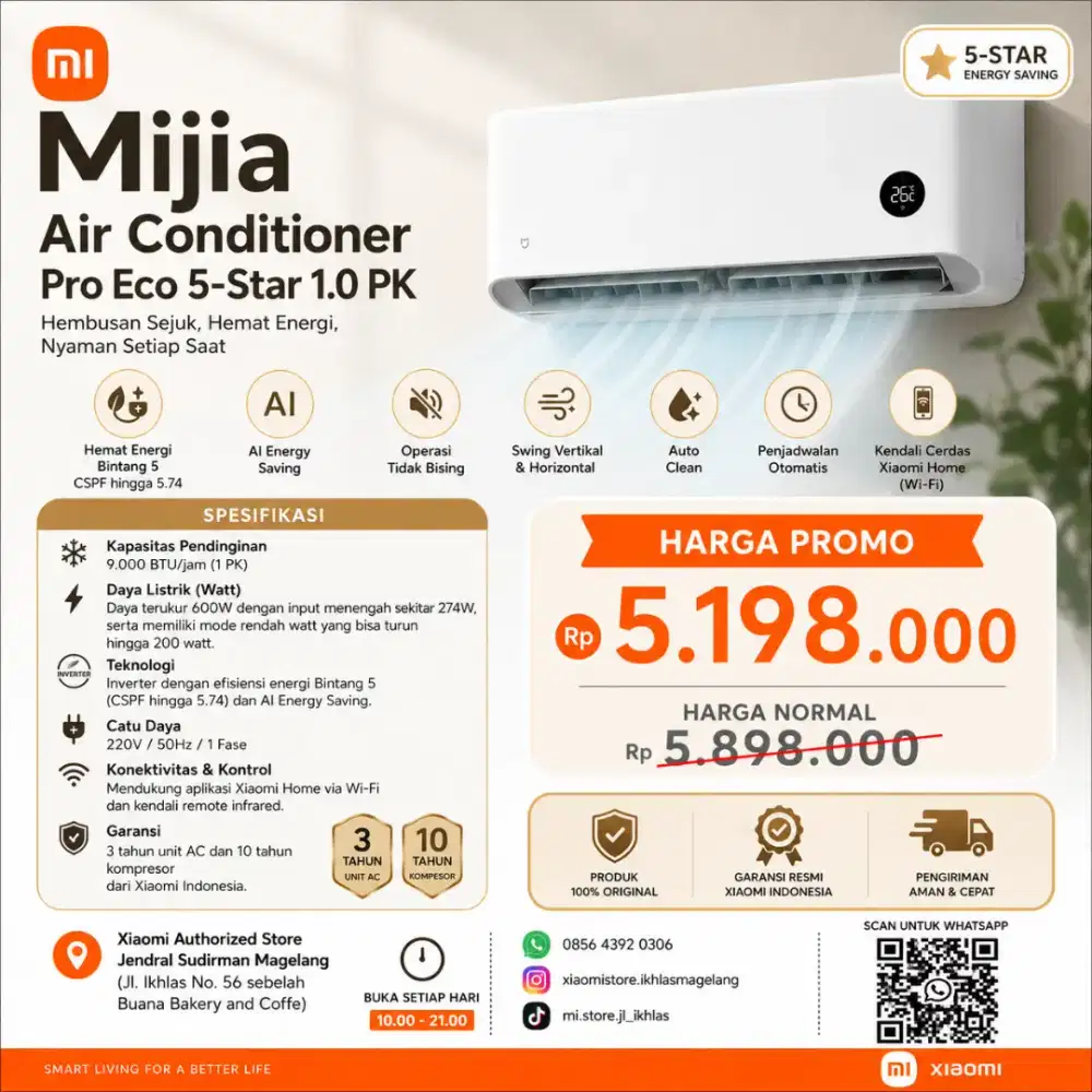 Mijia Air Conditioner Pro Eco 5-Star 1.0PK (Bebasbiaya kirim & pasang)