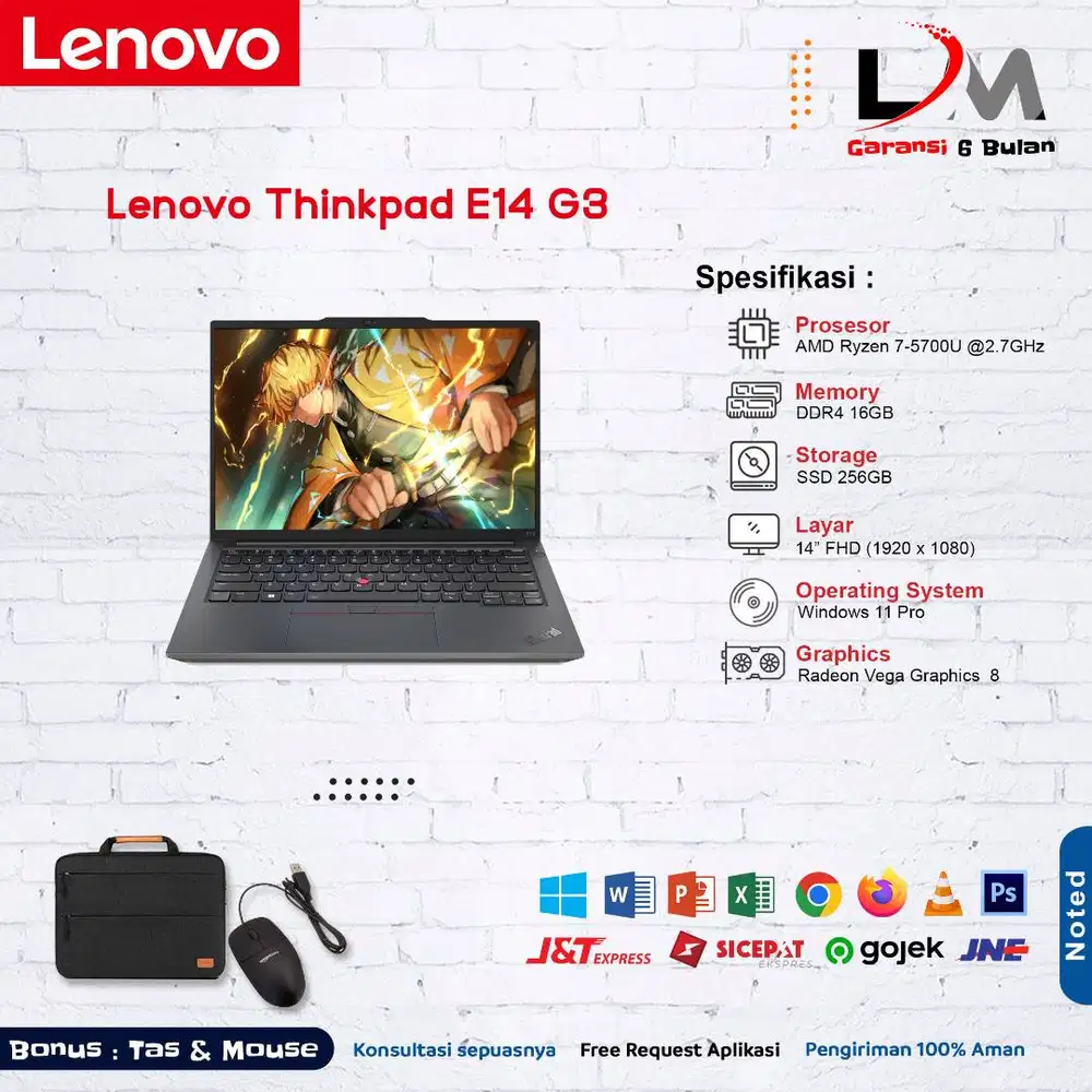 Lenovo Thinkpad E14 G3 Ryzen 7 Ram 16GB Ssd 256GB Win 11 Siap Pakai