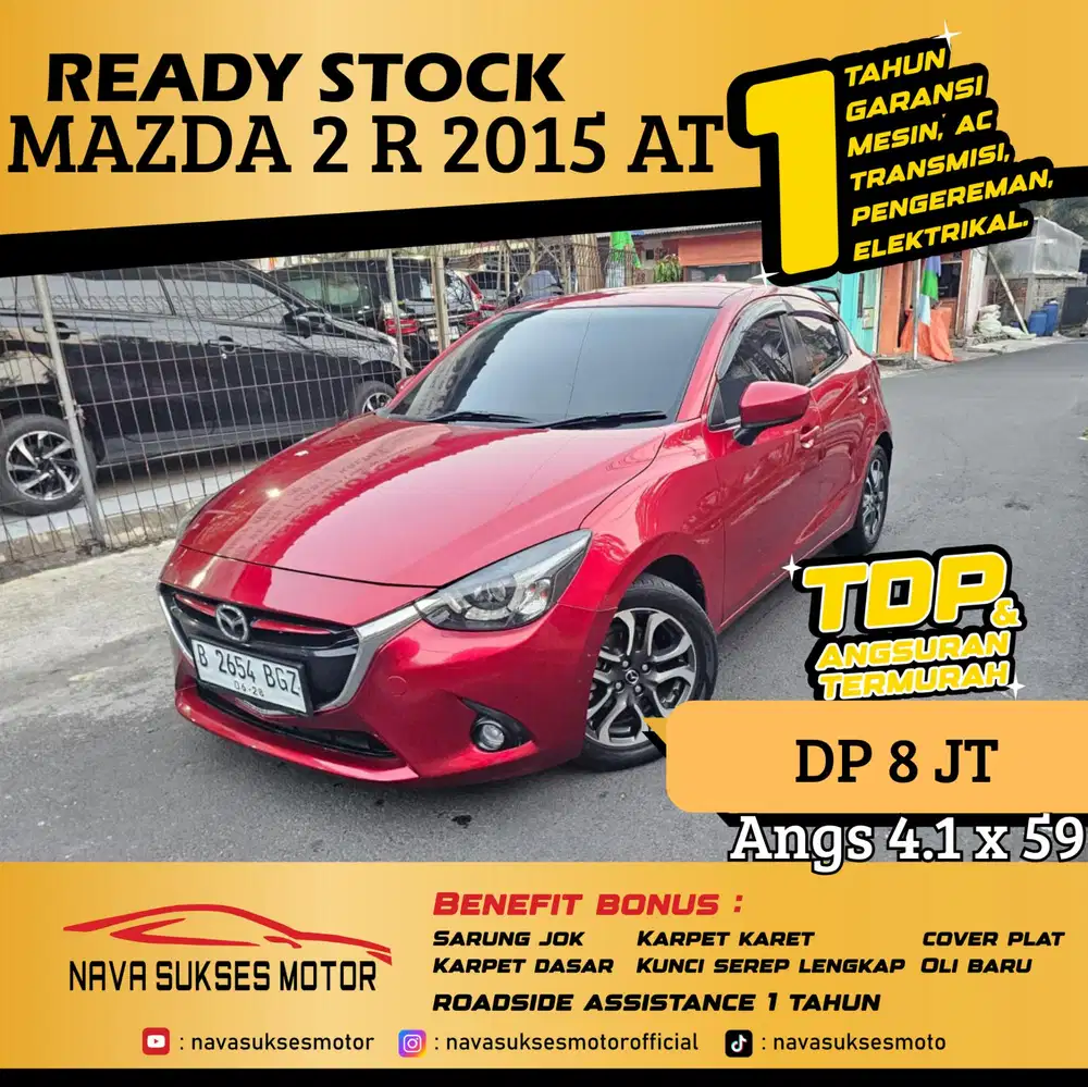 TDP 8 Jt Angs Termurah Mazda 2 R 2015 Matic Merah Low Km Like New