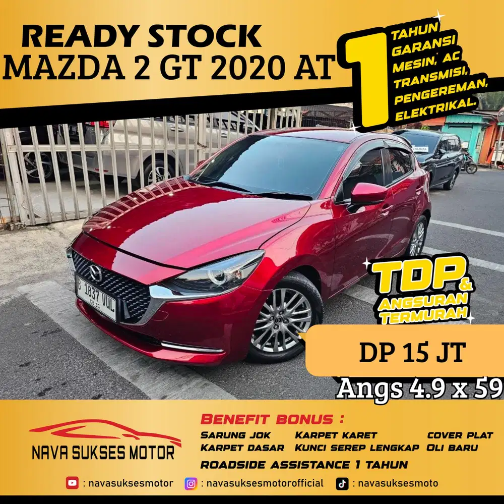 TDP 15 Jt Angs Termurah Mazda 2 GT 2020 Matic Merah Low Km Like New