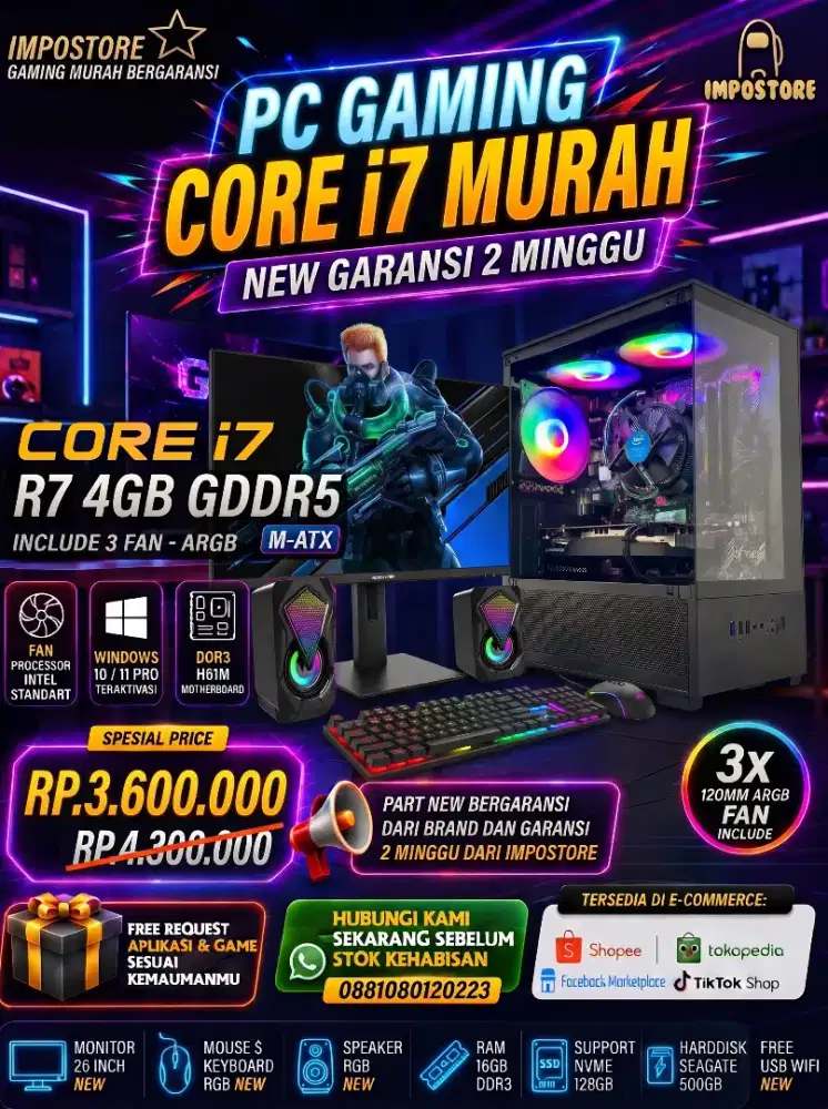 PC GAMING FULLSET MURAH CORE i7 - 16GB RAM - VGA R7 4GB - BERGARANSI