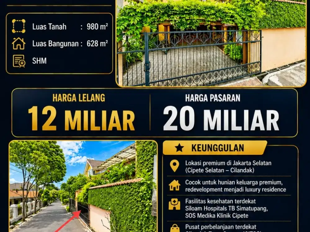 Investasi Emas: Lelang Rumah Premium Cilandak (Under Market Value 20 M, Terima Kosong)