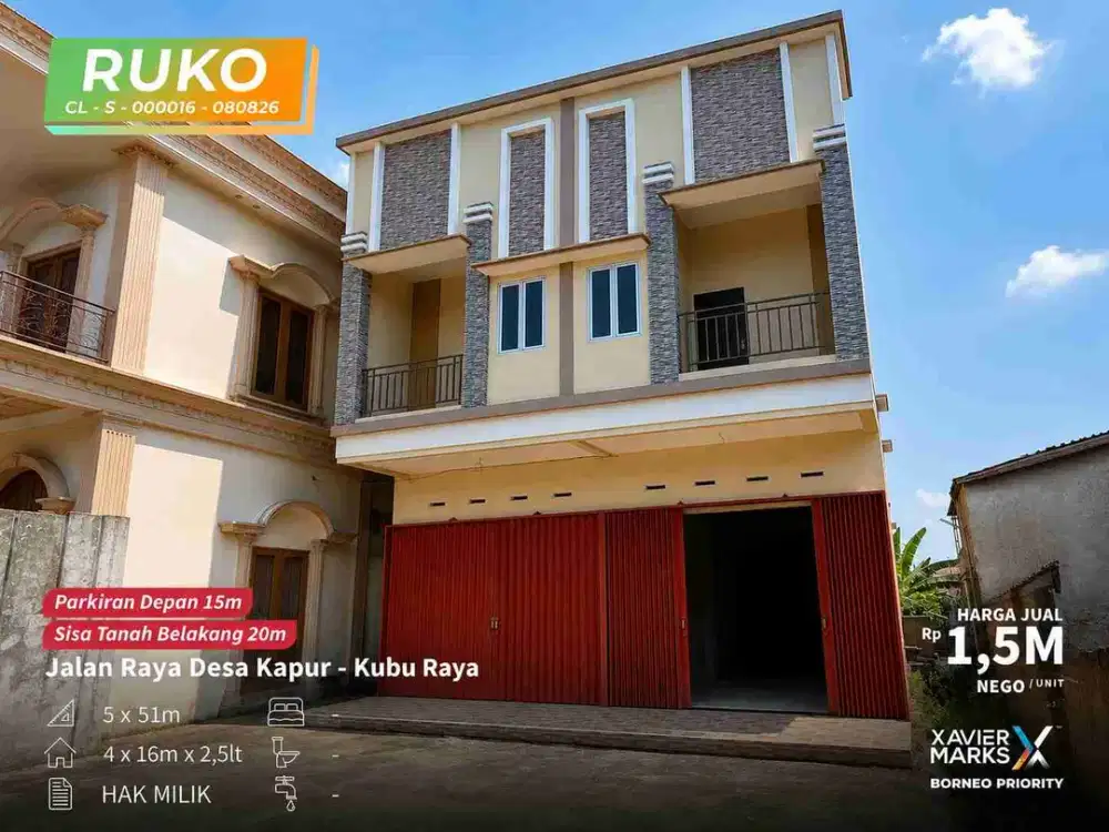 Ruko 2,5 Lantai Desa Kapur – Parkir 15Meter + Lahan Belakang 20Meter