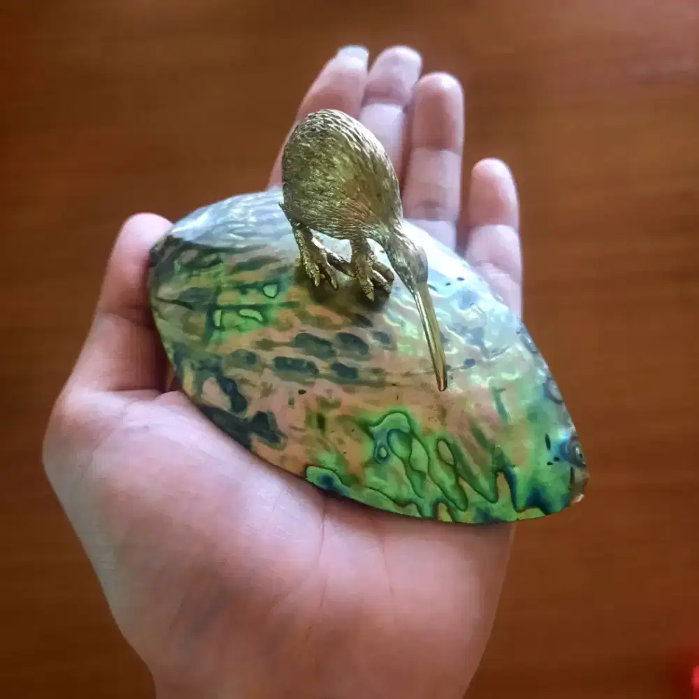 Pajangan Vintage Ariki New Zealand Burung Kiwi & Domba Paua Shell