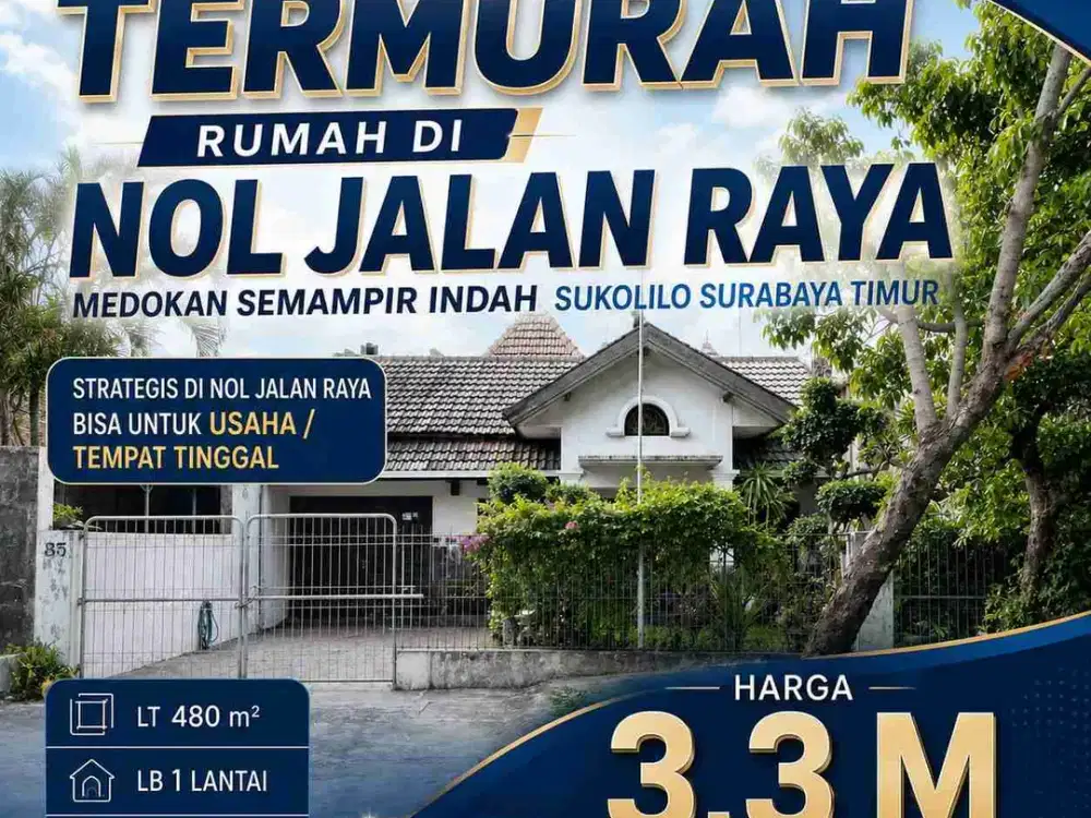 Dijual Termurah Lelang Rumah di Nol Jalan Raya Medokan Semampir Indah Sukolilo Surabaya Timur