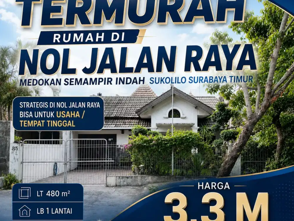 Lelang Rumah di Nol Jalan Raya Medokan Semampir Indah Sukolilo