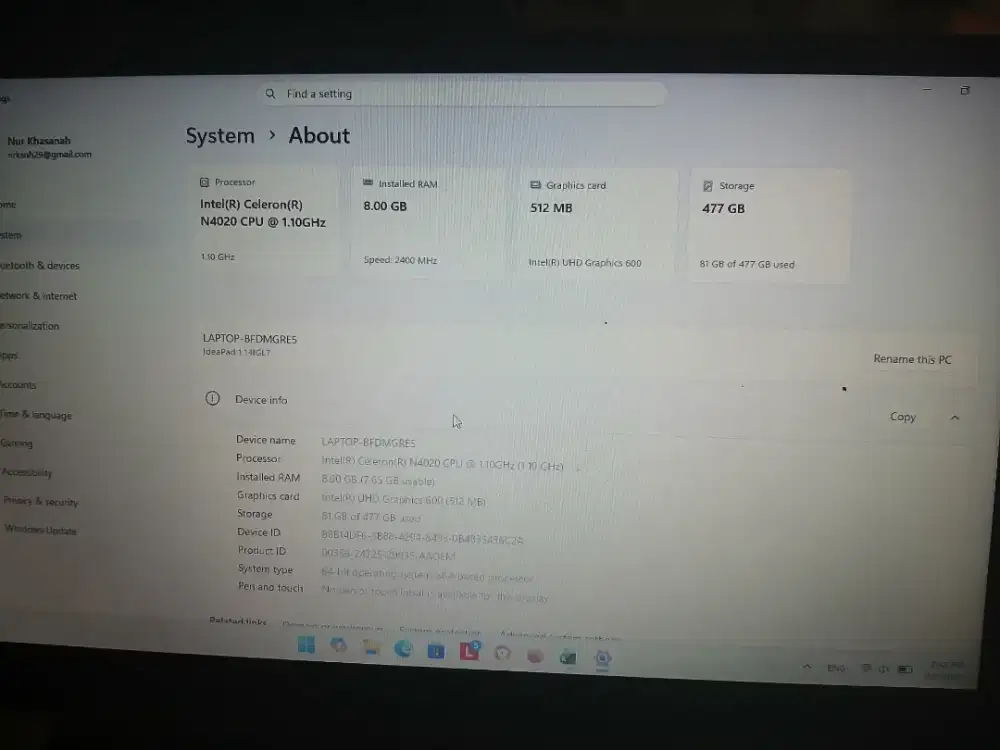 Jual Laptop IdeaPad Slim 1 14IGL7