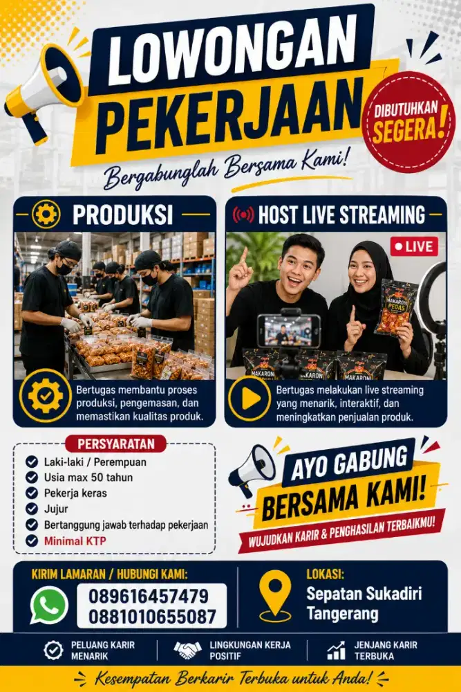 Lowongan pekerjaan bagian produksi dan host live