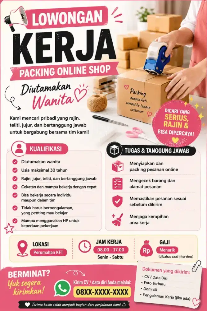 Dicari STAFF Packing ONLINE SHOP