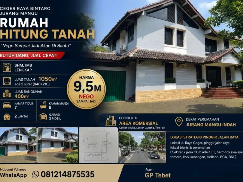 Ceger Raya Bintaro Jurang Mangu Rumah Hitung tanah