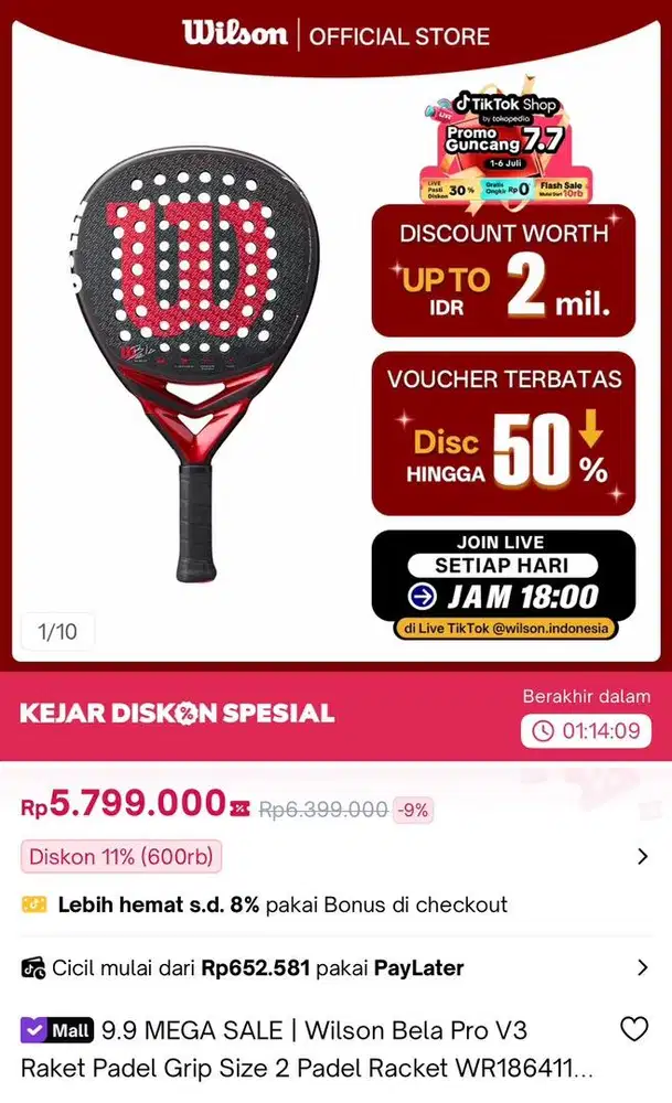 Raket Padel Wilson Bela Pro v3