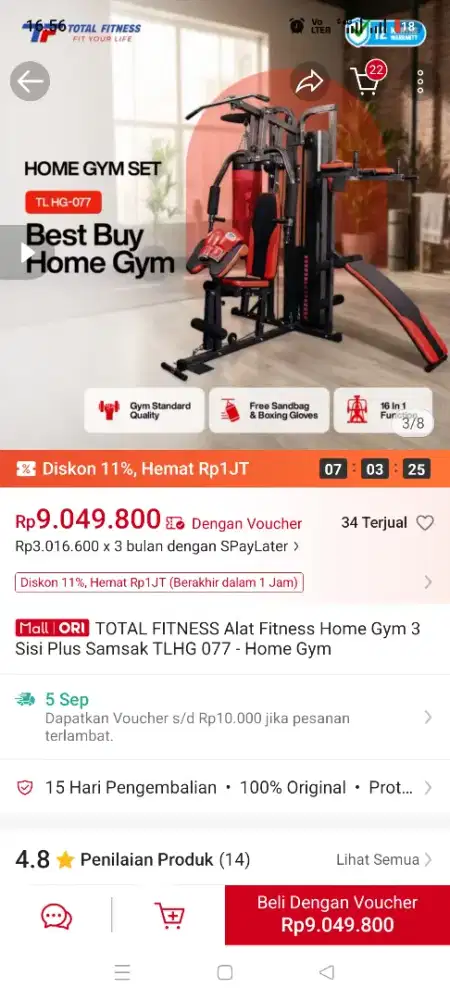 Home gym Total Fitnes 3 sisi. Alat olahraga