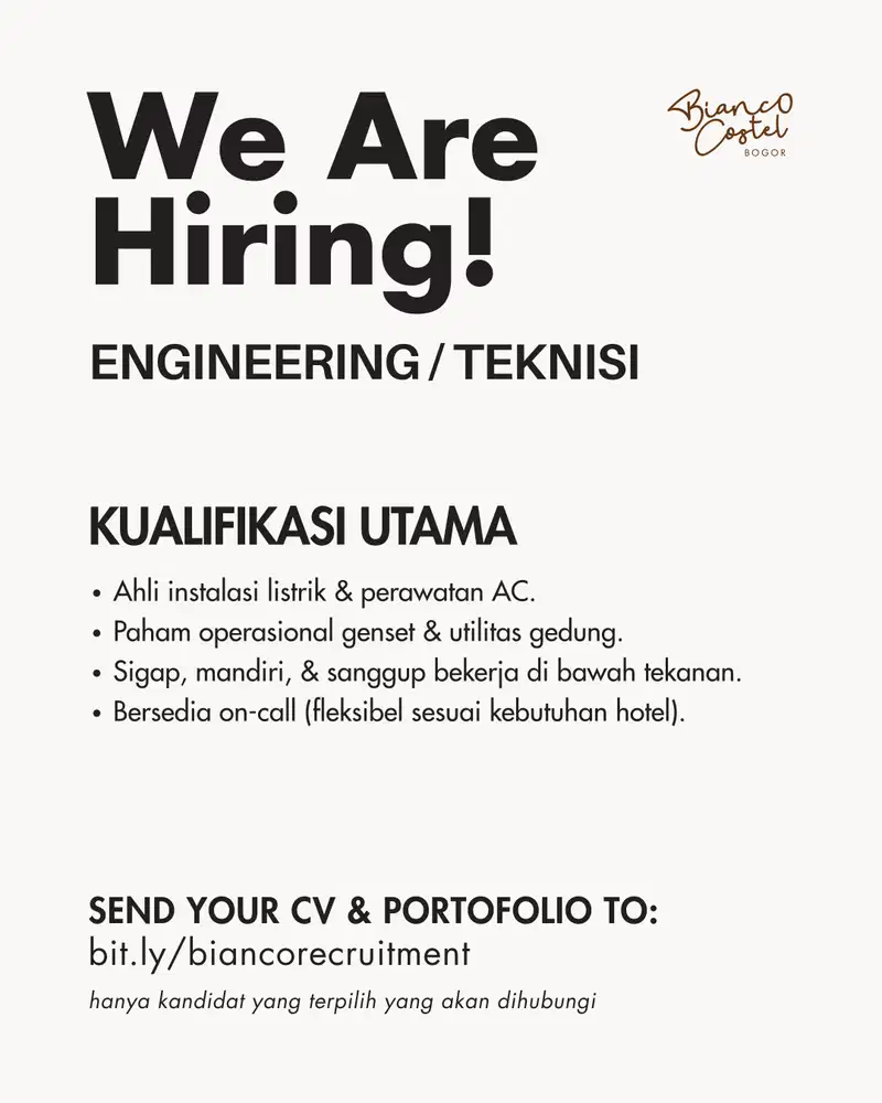 Lowongan Kerja Engineering/Teknisi