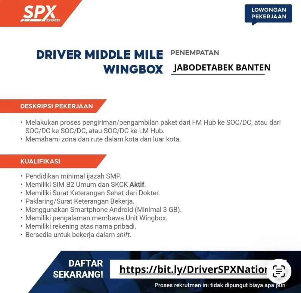 Di butuhkan segera untuk driver sim B sampe BII umum