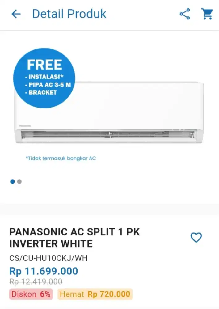 CICILAN PANASONIC AC SPLIT 1 PK INVERTER WHITE