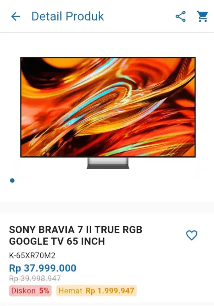 CICILAN SONY BRAVIA 7 II TRUE RGB GOOGLE TV 65 INCH