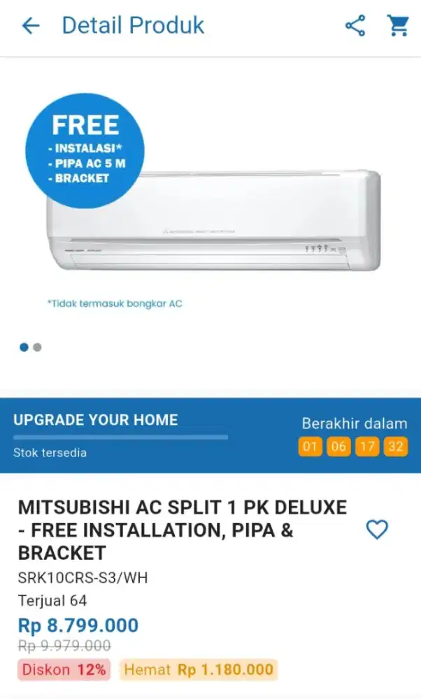 CICILAN MITSUBISHI AC SPLIT 1 PK DELUXE – FREE INSTALATION