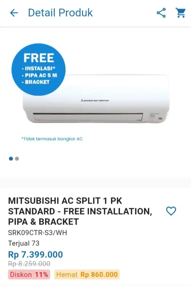 CICILAN MITSUBISHI AC SPLIT 1 PK STANDARD – FREE INSTALATION