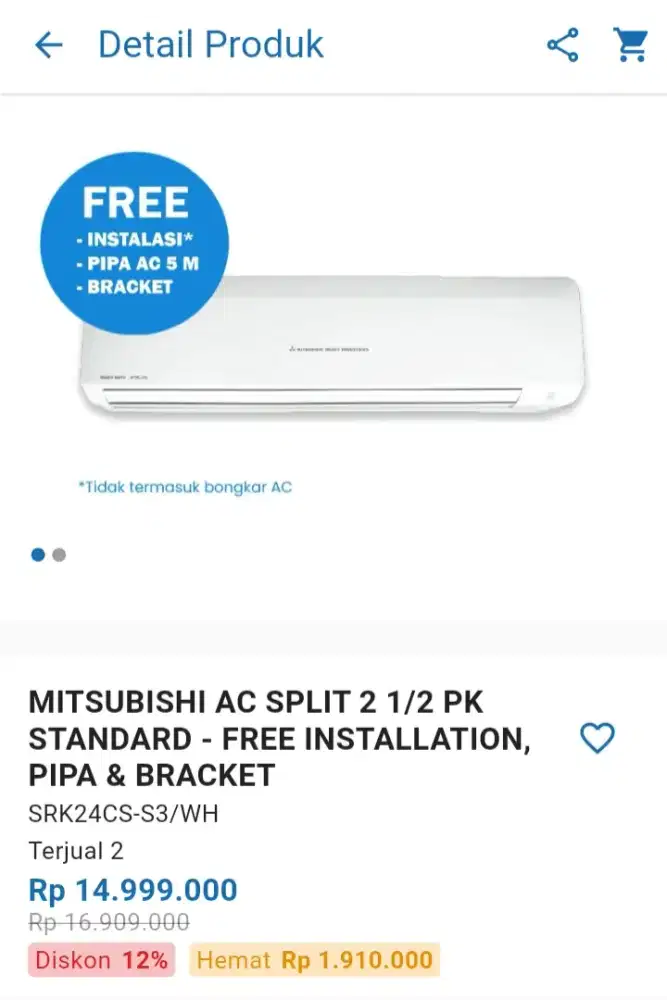 CICILAN MITSUBISHI ACSPLI 2 1/2 PK STANDARD – FREE INSTALATION