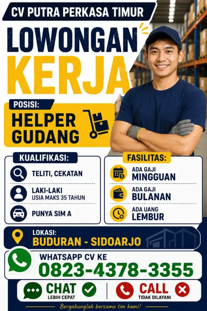 Loker pria maksimal 35 tahun bagian gudang
