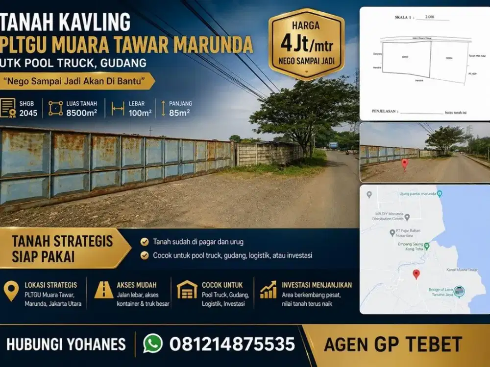 Tanah Kavling Pltgu Muara Tawar Marunda Utk Pool Truck, Gudang