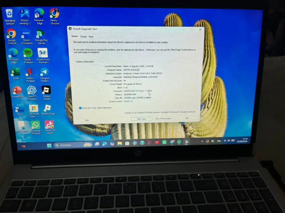 Di jual 1 unit laptop merk HP no minus
