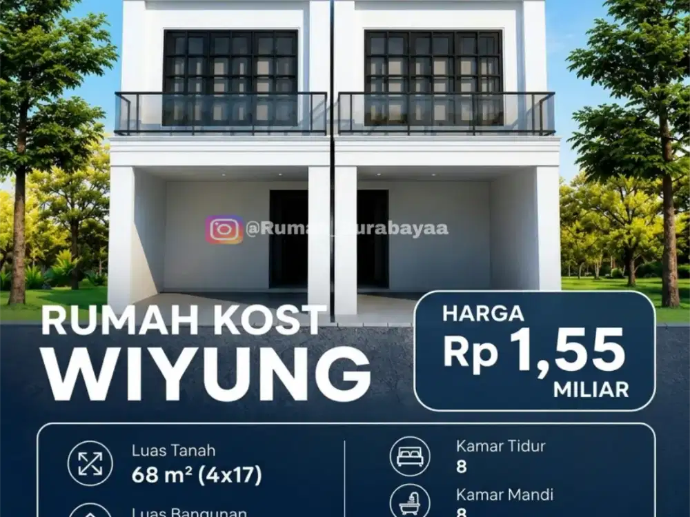 Rumah Kost 2 Lantai di Wiyung dkt Gunungsari, Kebraon, Unesa, Lidah
