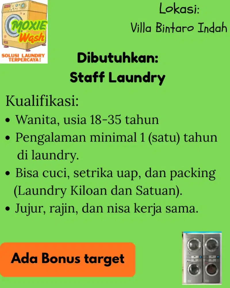 KARYAWAN LAUNDRY (CUCI+SETRIKA) - CIPUTAT