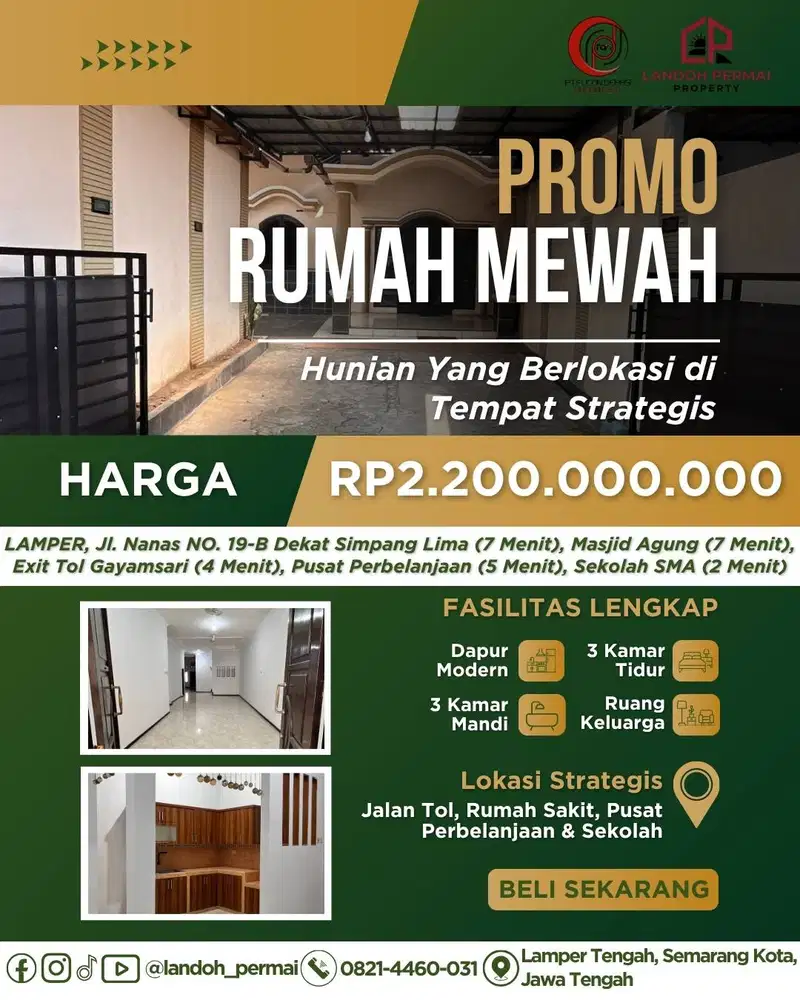 DIJUAL UNTUK HUNIAN KELUARGA - RUMAH SHM LAPANG DI SEMARANG TENGAH