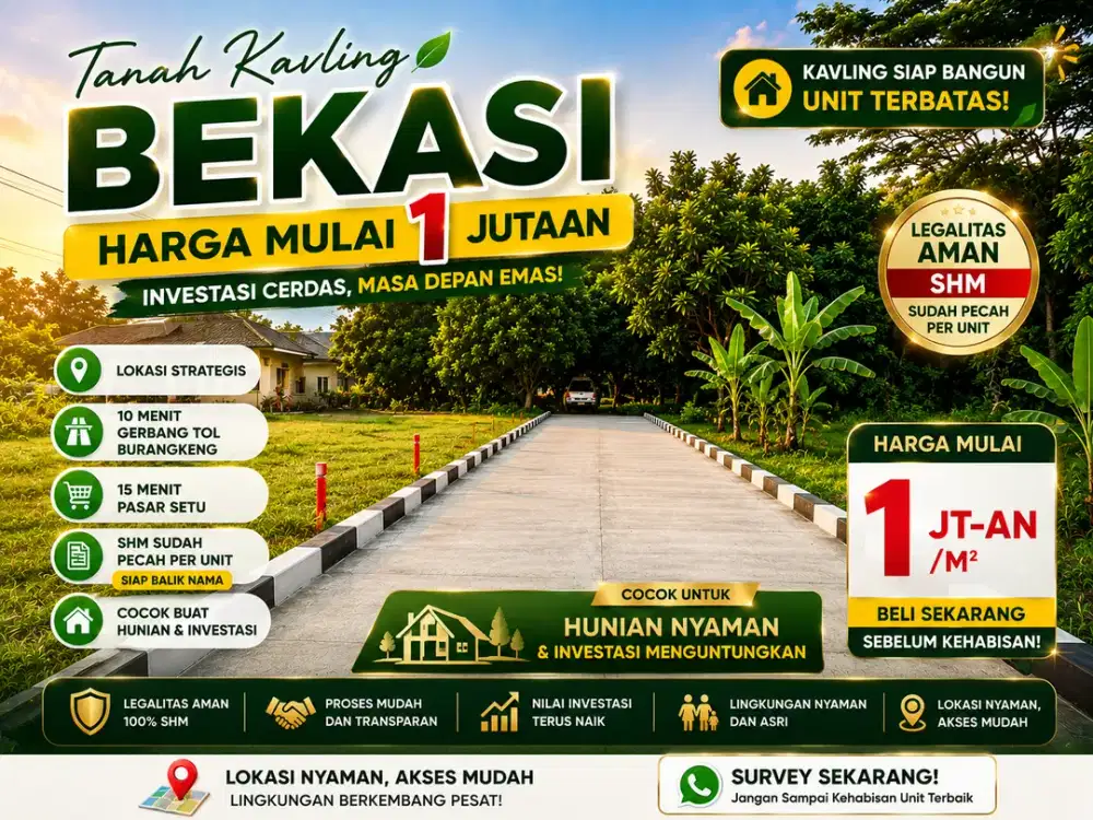 Kavling Bekasi 1 Jt-An, 10 Menit Gerbang Tol Burangkeng, SHM