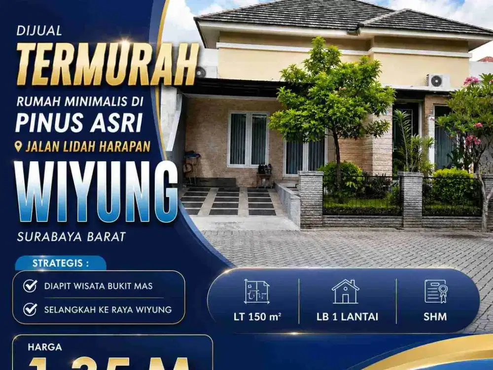 Dijual TERMURAH Lelang Rumah Minimalis di Pinus Asri jalan Lidah Harapan Wiyung Surabaya Barat