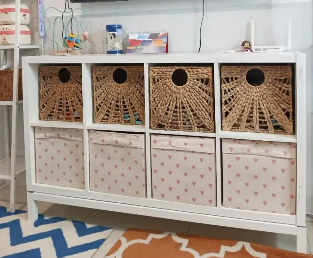 Full Set KALLAX Rak IKEA dengan rangka besi bawah- With 6 box