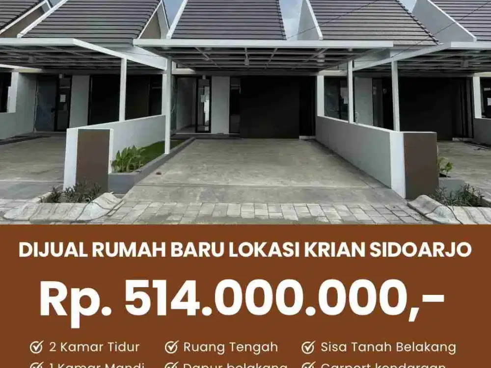Jual rumah baru tipe 6X15 lokasi Java residence Krian Sidoarjo