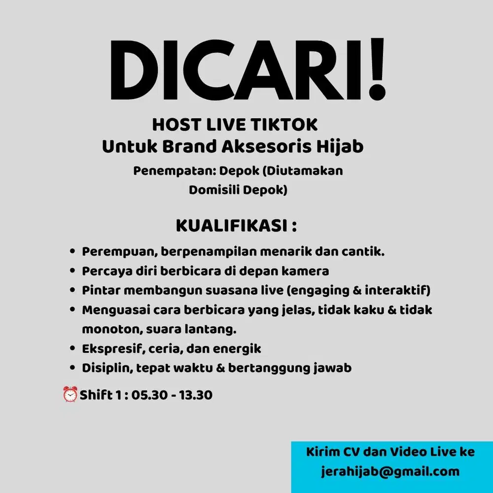 Dicari Host Live Perempuan (Tidak Berkerudung)