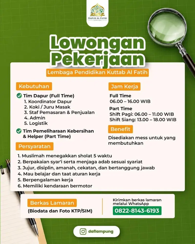 Lowongan kerja Dapur Al Fatih