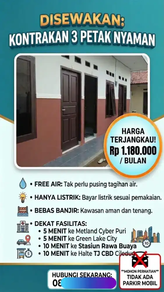 DISEWAKAN KONTRAKAN 3 PETAK FREE AIR