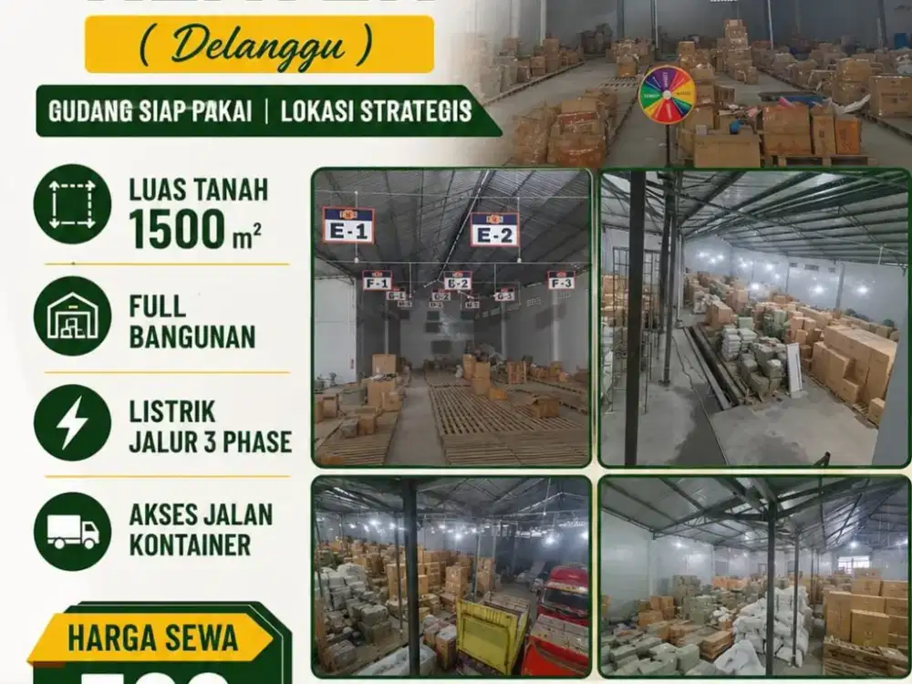 Disewakan Gudang Zona Kuning Lokasi Delanggu, Klaten Luas 1500m2