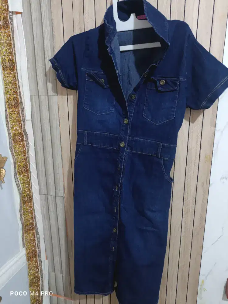Dress jeans midi bahan strech tebal