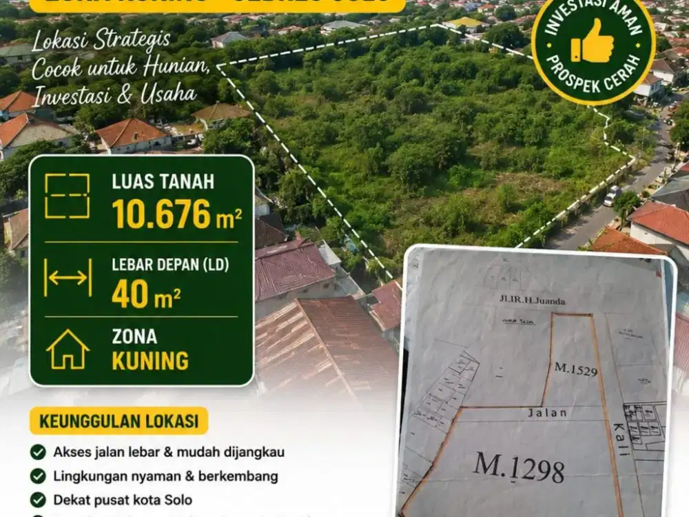 Dijual Lahan Pekarangan Zona Kuning Lokasi Strategis Jebres,Solo Luas 1 Ha