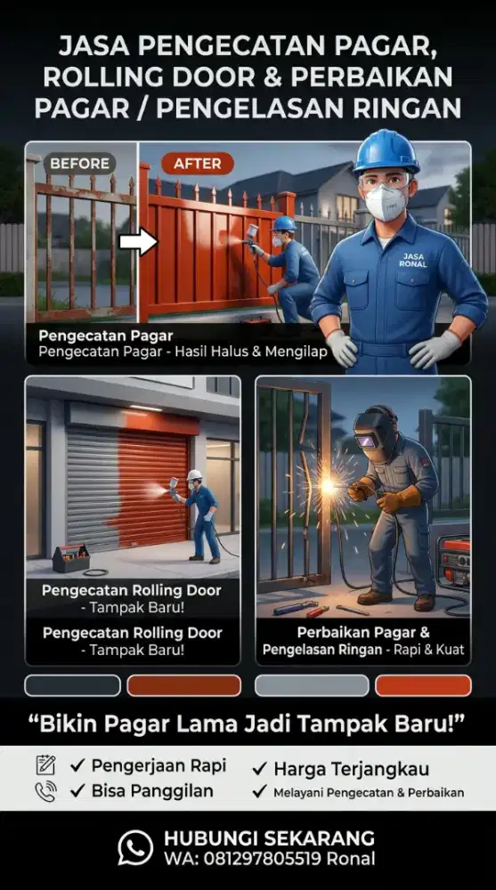 Pengecatan pagar dan rolling door
