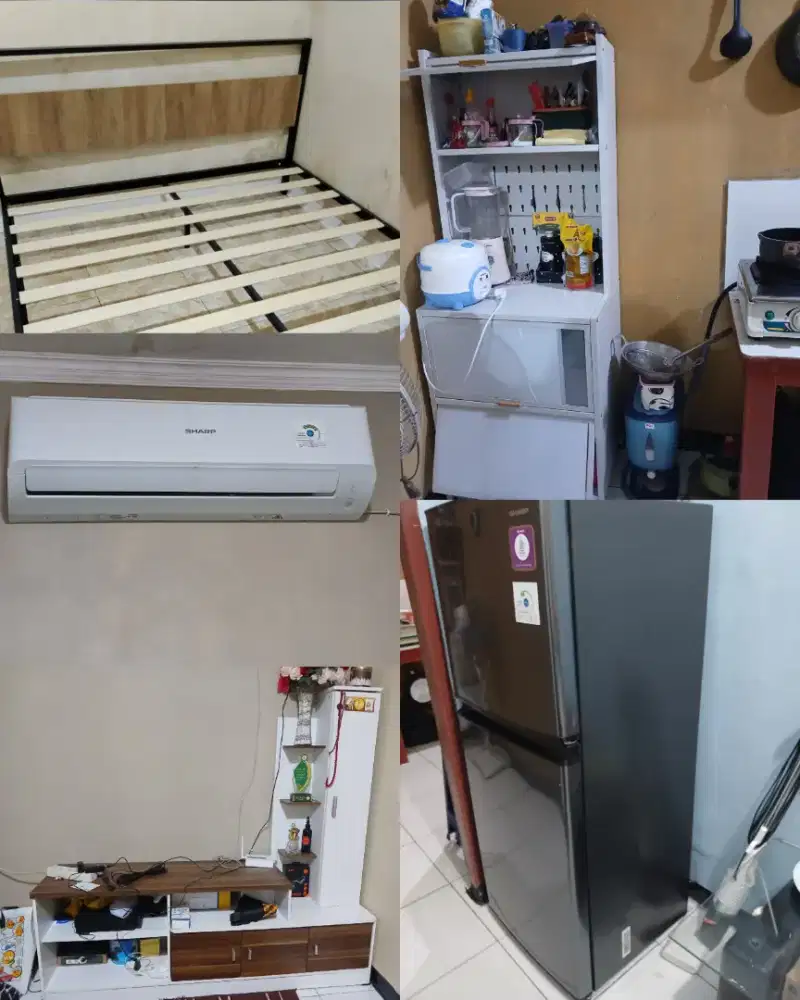 Ac , kulkas , bufet tv ,  dipan , rak dapur